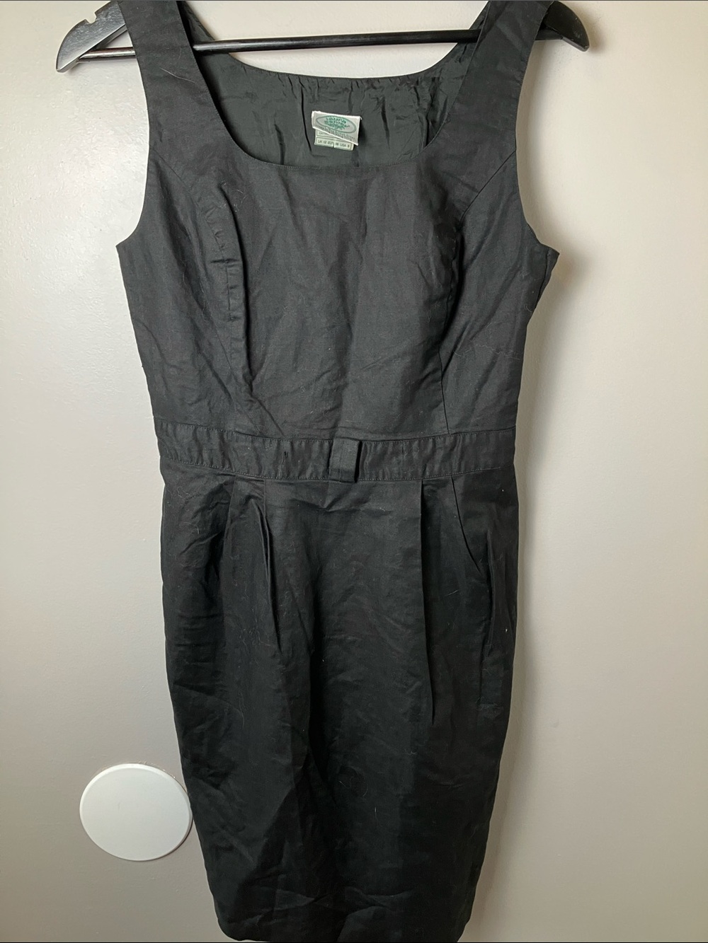 Vintage Laura Ashley Linen Blend Black Sleeveless Sheath Dress Size 8